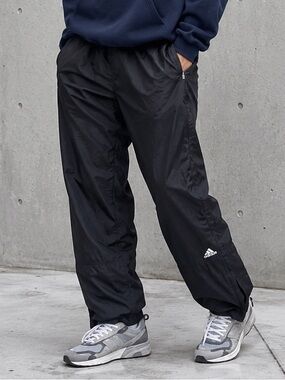 Vintage Y2K adidas Nylon Wind Pants Black Lined Track Joggers Size Large